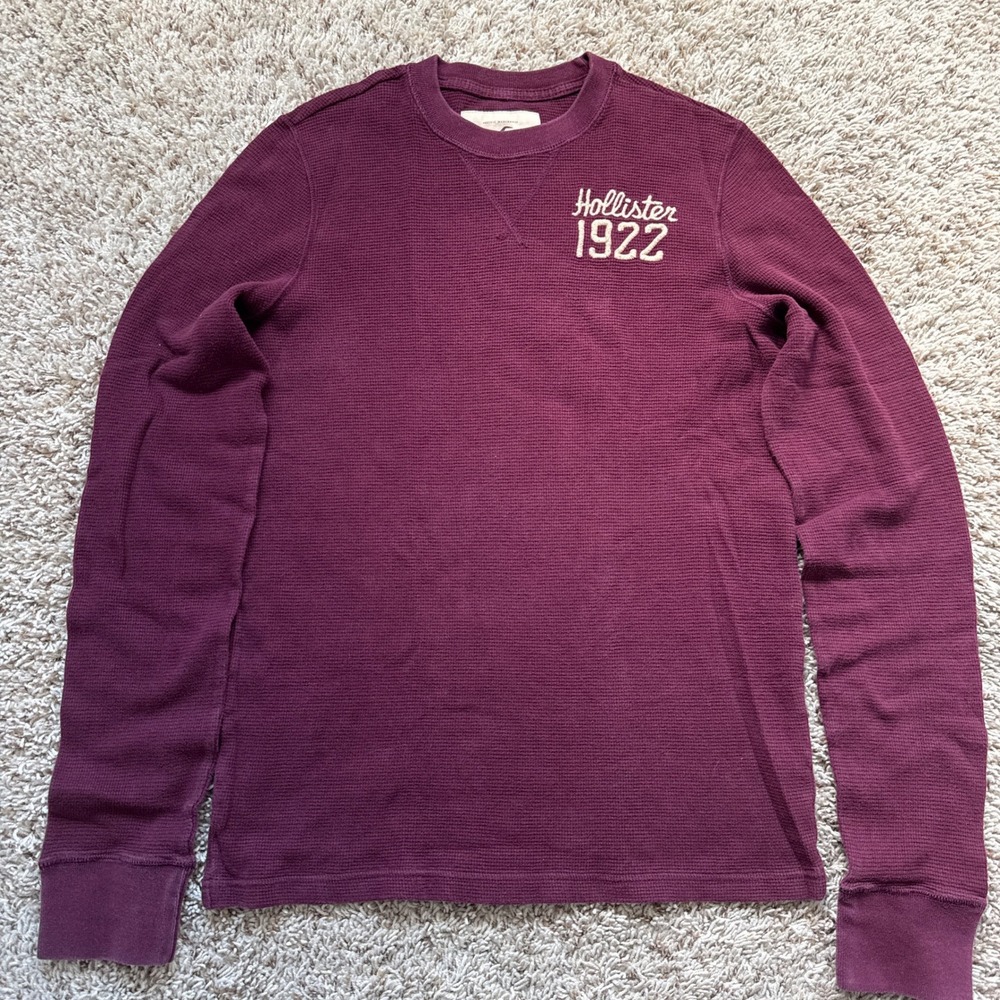 Hollister Mens Medium Burgundy Waffle Knit Thermal Long Sleeve Shirt Y2K Maroon